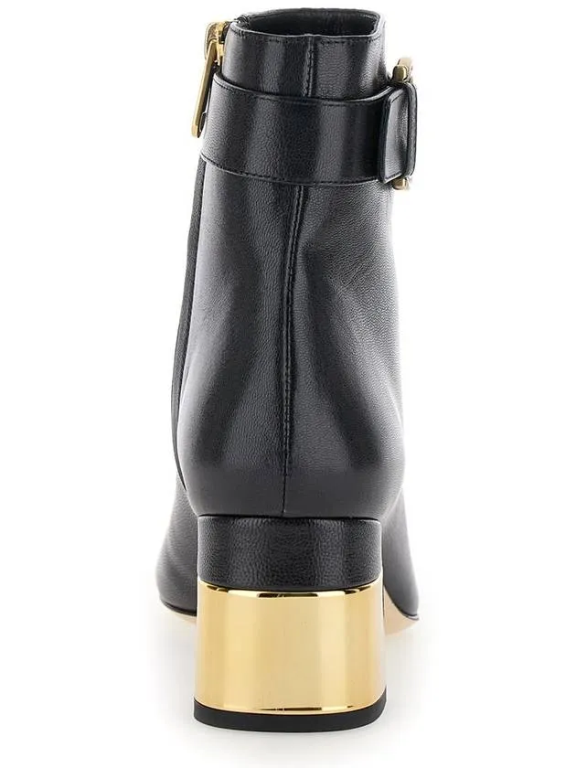 'Alize' Black Ankle Boots With C Buckle In Smooth Leather Woman