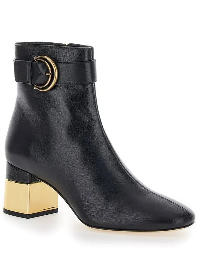 'Alize' Black Ankle Boots With C Buckle In Smooth Leather Woman