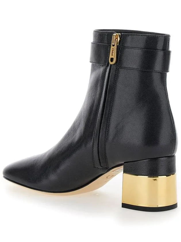 'Alize' Black Ankle Boots With C Buckle In Smooth Leather Woman