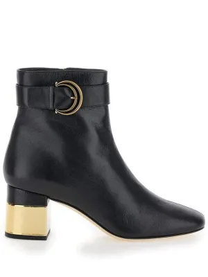 'Alize' Black Ankle Boots With C Buckle In Smooth Leather Woman