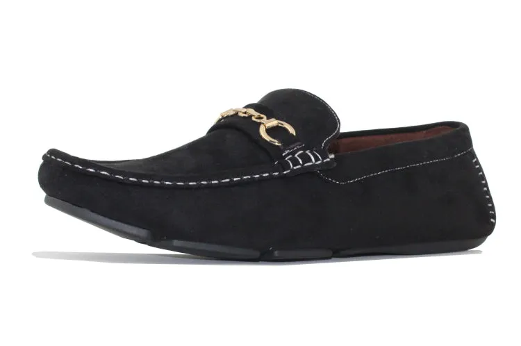Amali Ecker Black Men’s Suede Moccasins With Gold Chain