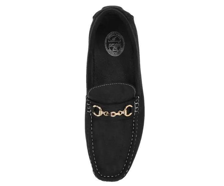 Amali Ecker Black Men’s Suede Moccasins With Gold Chain
