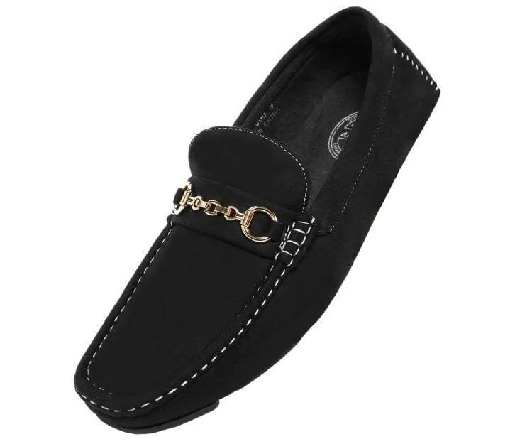 Amali Ecker Black Men’s Suede Moccasins With Gold Chain