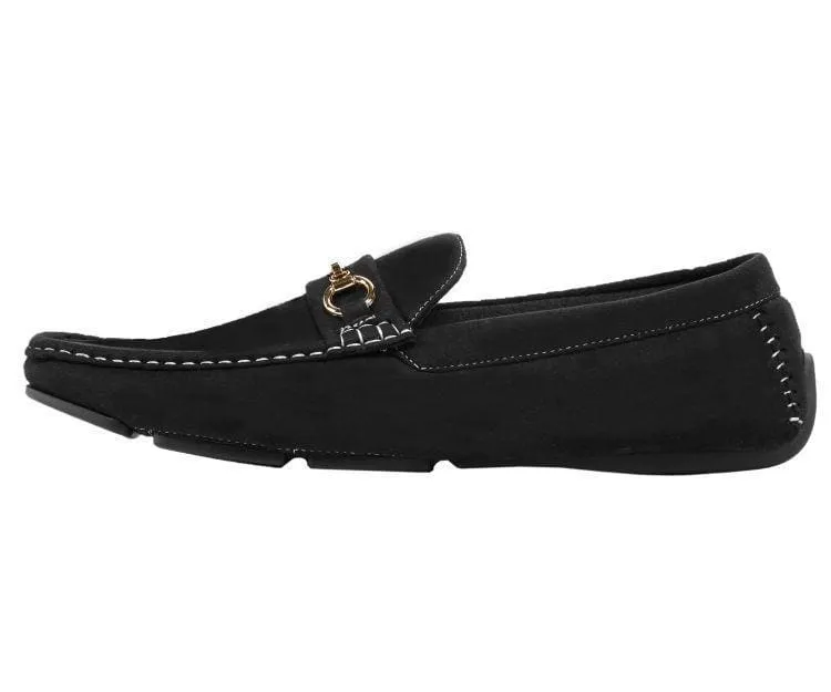 Amali Ecker Black Men’s Suede Moccasins With Gold Chain