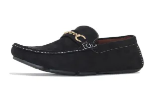Amali Ecker Black Men’s Suede Moccasins With Gold Chain