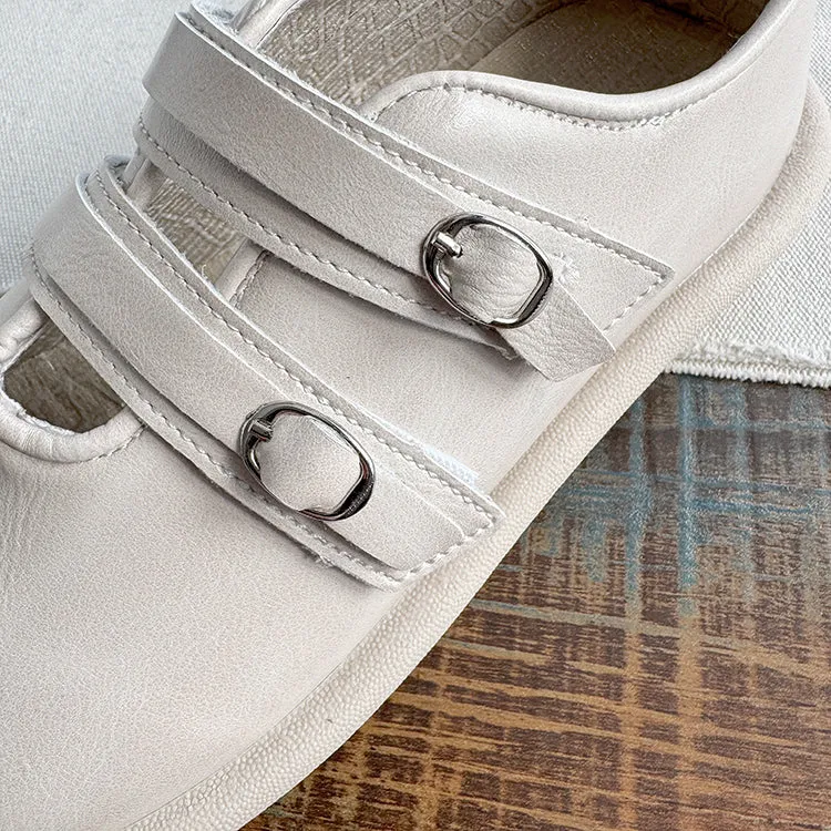 Babakud Women Spring Vintage Leather Double Straps Loafers