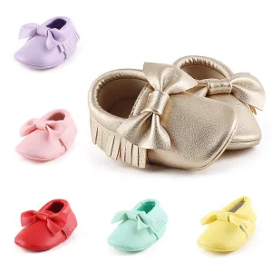 Baby Shoes Newborn Infant Boy Girl First Walker PU Sofe Sole Princess Bowknot Fringe Toddler Baby Crib Shoes Casual Moccasins