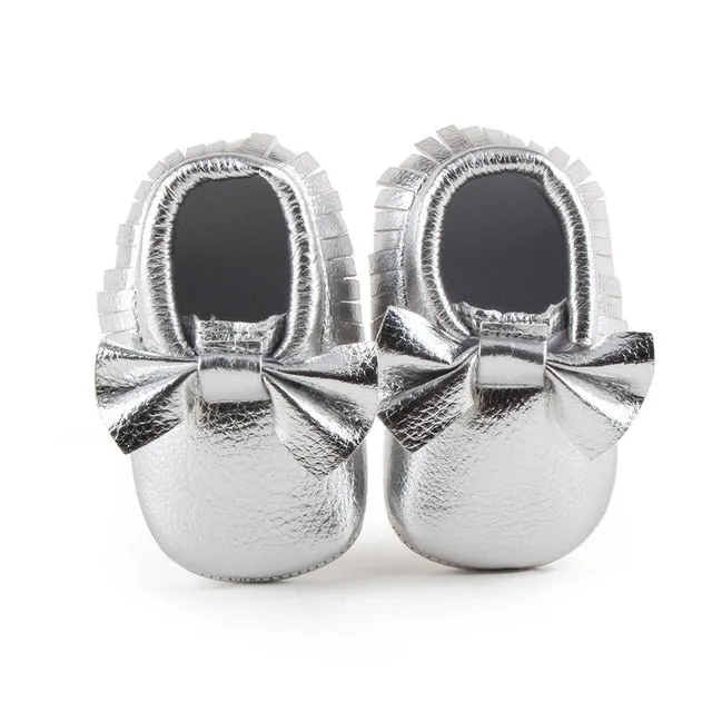 Baby Shoes Newborn Infant Boy Girl First Walker PU Sofe Sole Princess Bowknot Fringe Toddler Baby Crib Shoes Casual Moccasins