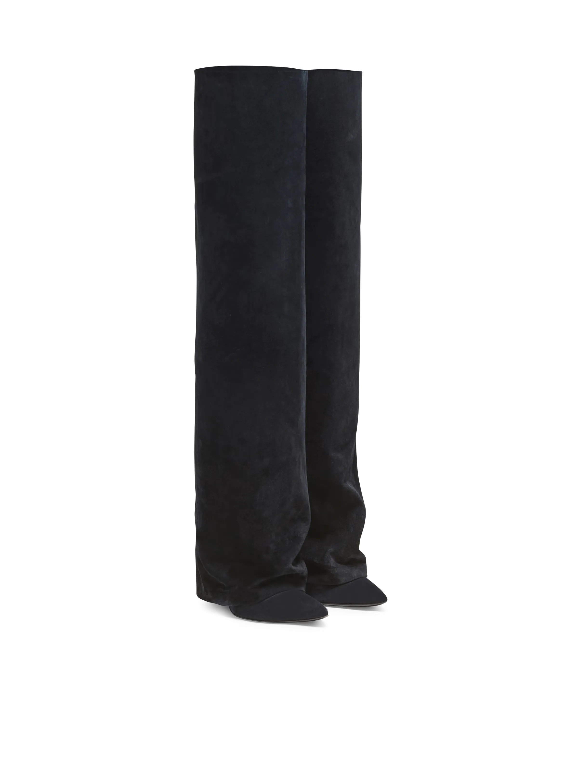 Balmain Ariel Suede Knee-High Boots Black