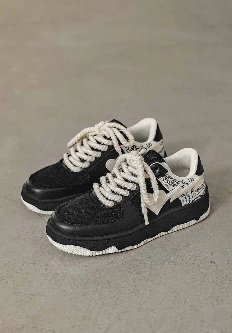 Bandanna | Black Sneakers with Heart Detail