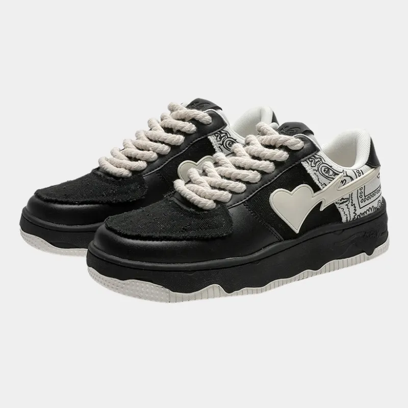 Bandanna | Black Sneakers with Heart Detail