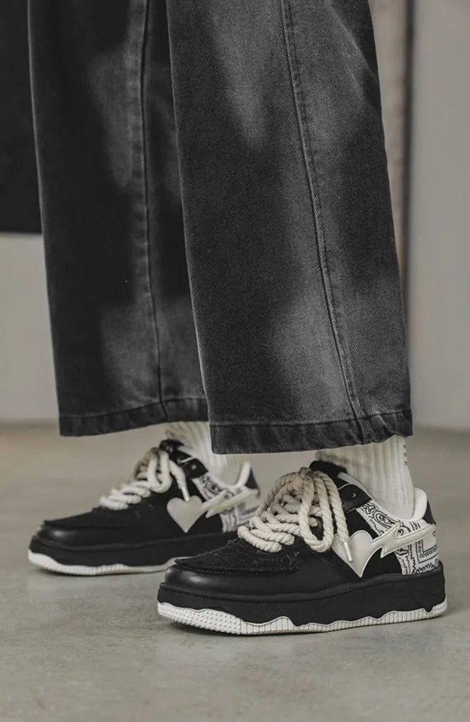 Bandanna | Black Sneakers with Heart Detail