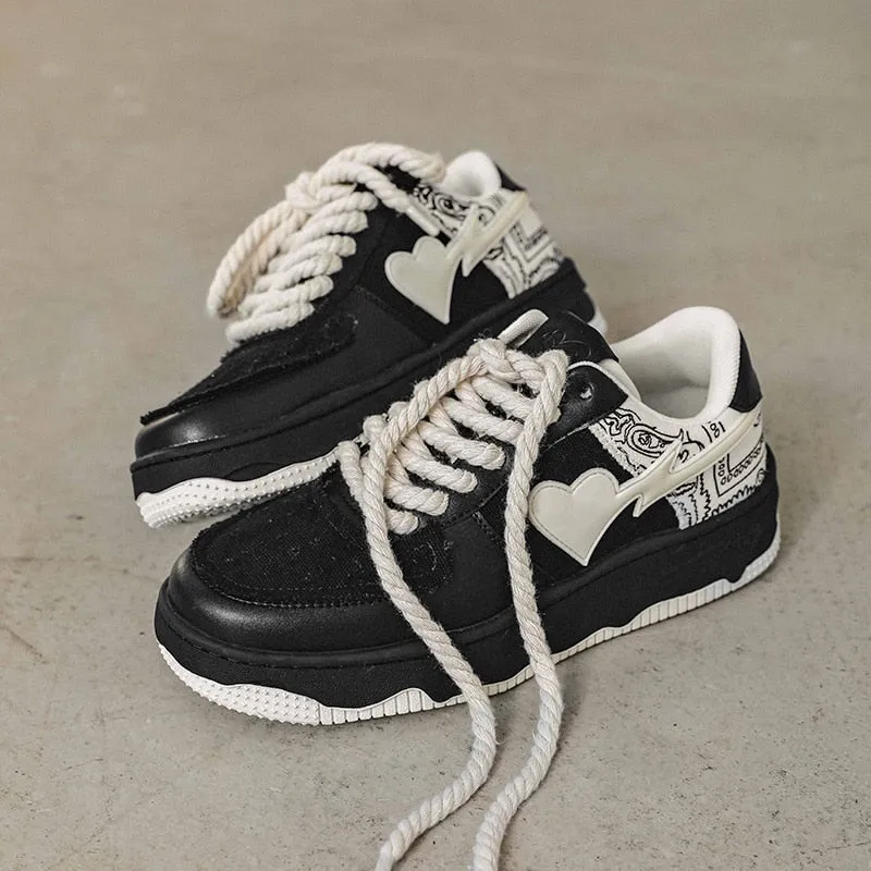 Bandanna | Black Sneakers with Heart Detail