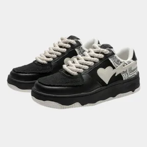 Bandanna | Black Sneakers with Heart Detail