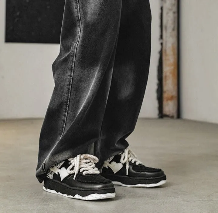 Bandanna | Black Sneakers with Heart Detail