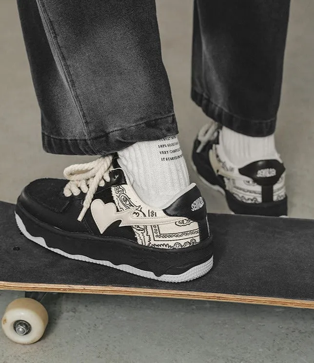 Bandanna | Black Sneakers with Heart Detail