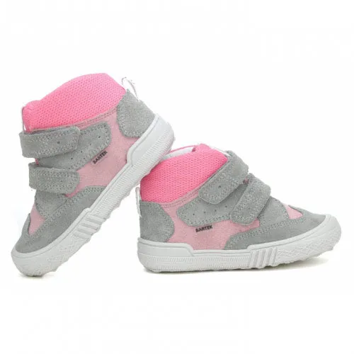 Bartek Girls' Gray-Pink Prophylactic Leather Ankle Sneakers | W-21704-7/AS8
