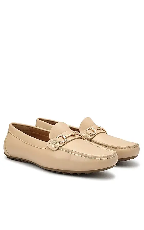 Beige Leather Moccasins With Buckle