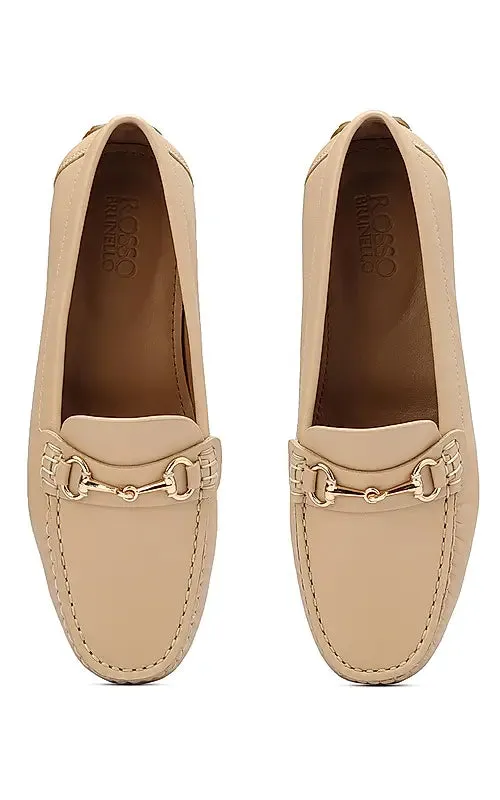 Beige Leather Moccasins With Buckle