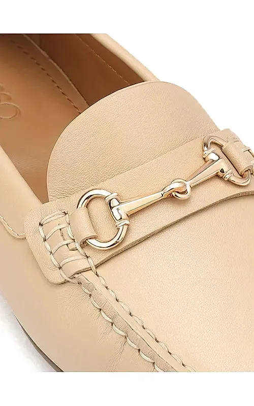 Beige Leather Moccasins With Buckle