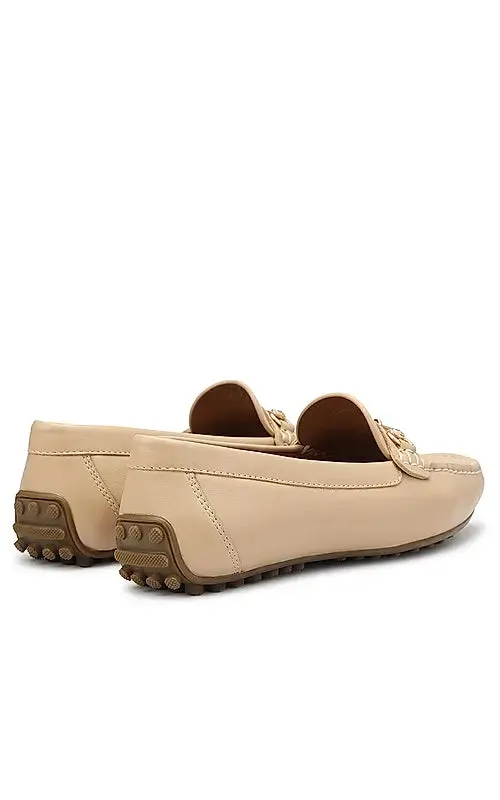 Beige Leather Moccasins With Buckle