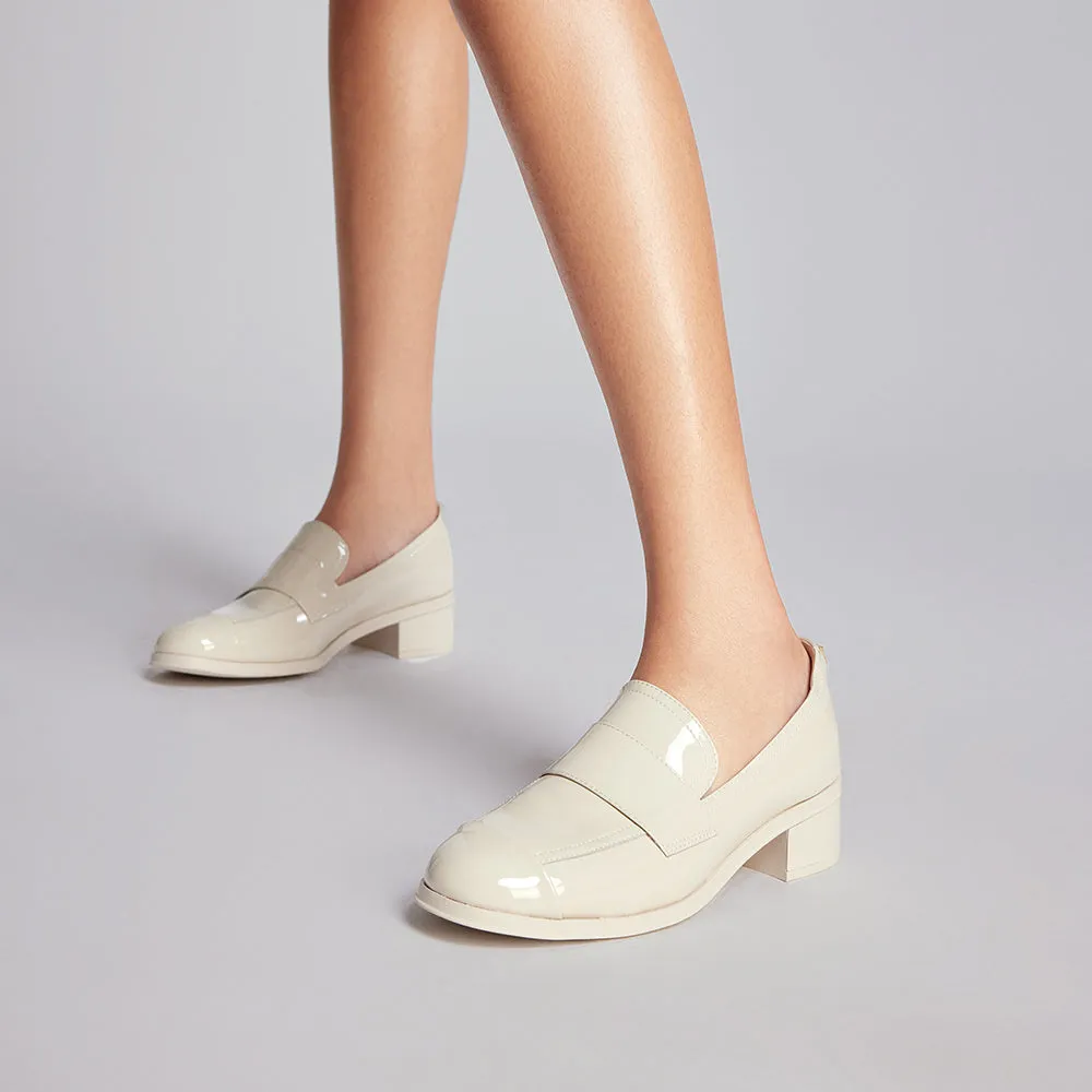 Beige Patent Minimal Loafers