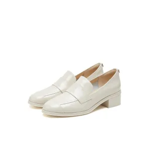 Beige Patent Minimal Loafers