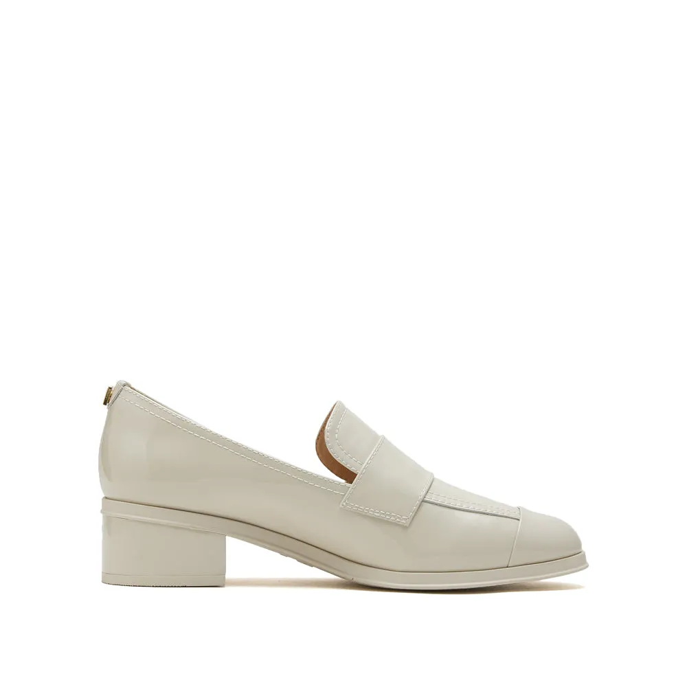 Beige Patent Minimal Loafers