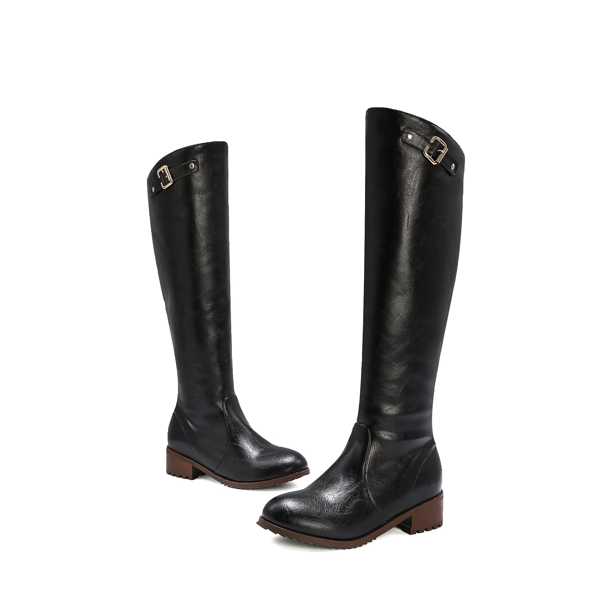 Bigsizeheels Black embellished retro round toe boots - Black