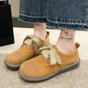 binfenxie  -  Women Leather Casual Shoes Flat Heel Square Toe Sneakers Spring Autumn Retro Leather Shoes Oxford Flats Fashion Light Soft New