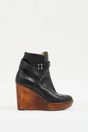 Black & Brown Leather Emery Woven Wedge Boot