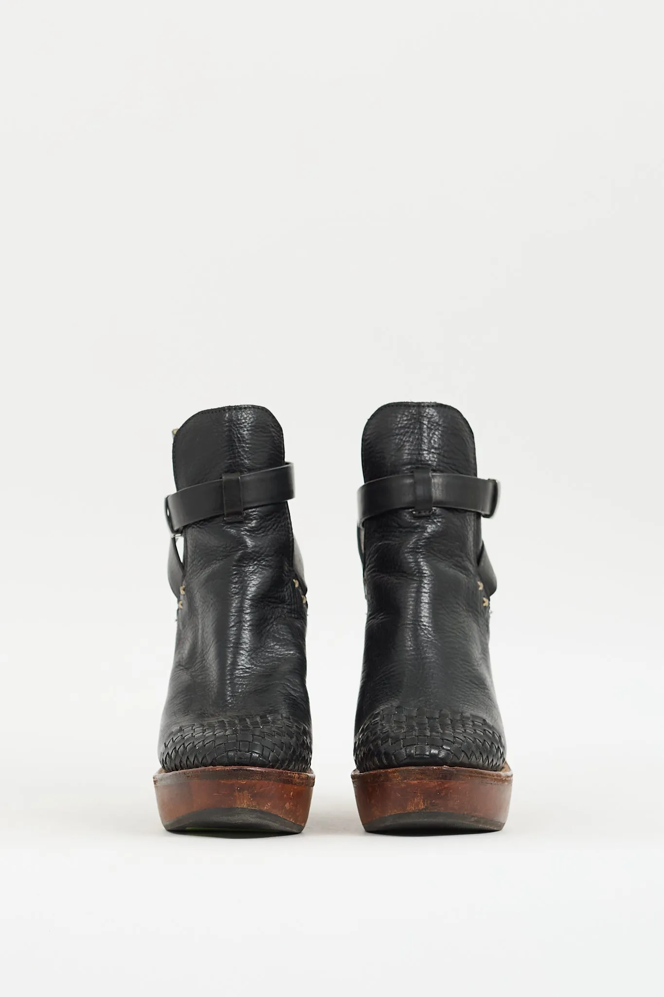 Black & Brown Leather Emery Woven Wedge Boot