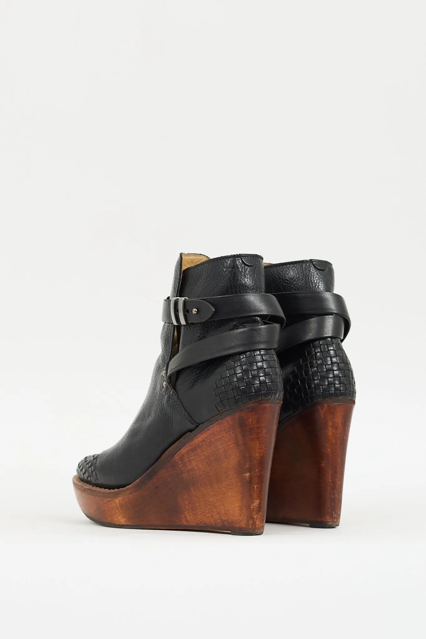 Black & Brown Leather Emery Woven Wedge Boot
