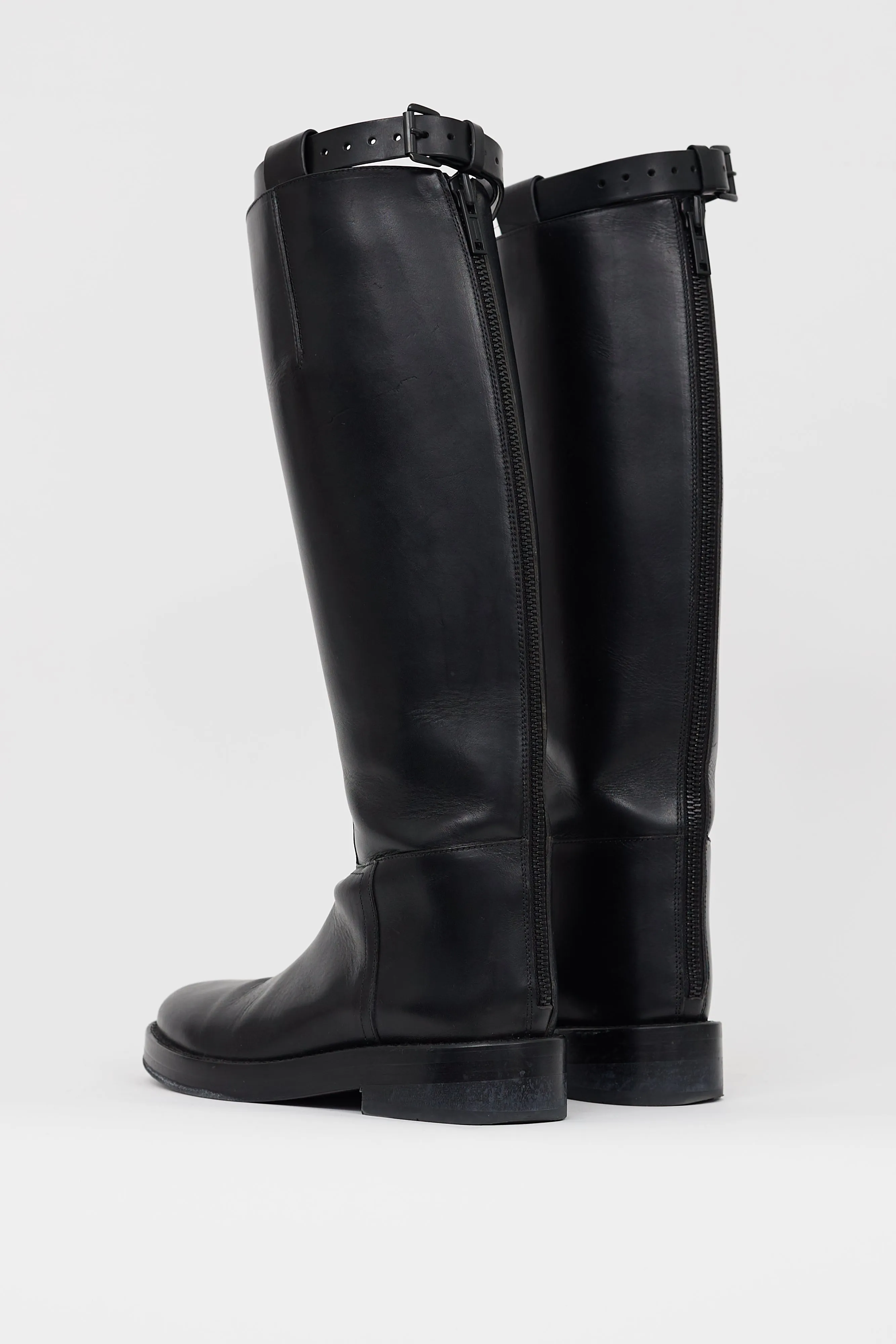 Black Leather Knee High Stan Boot