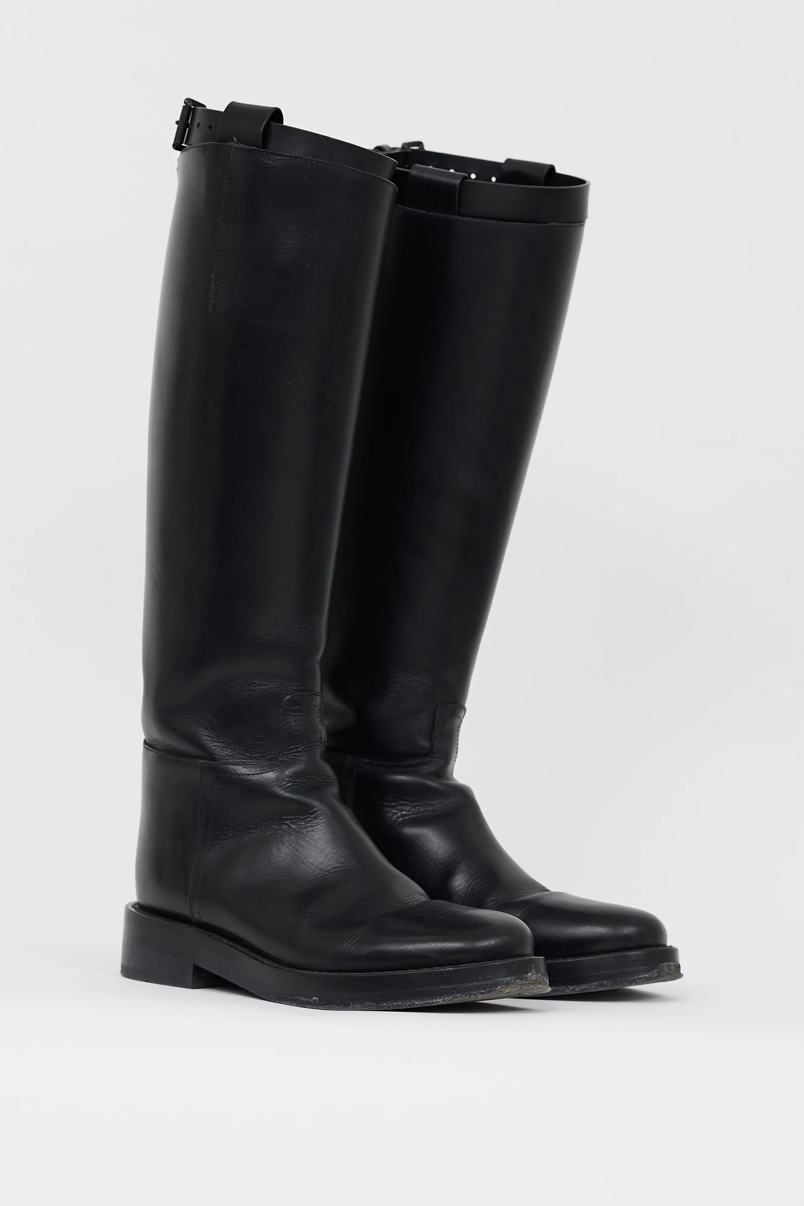 Black Leather Knee High Stan Boot