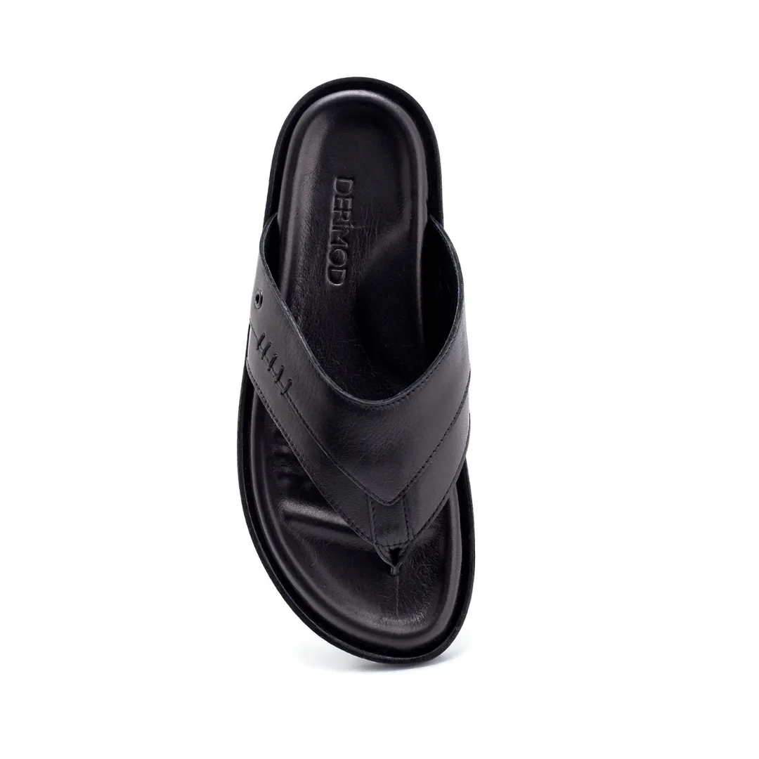 Black Men Leather Flip-Flop