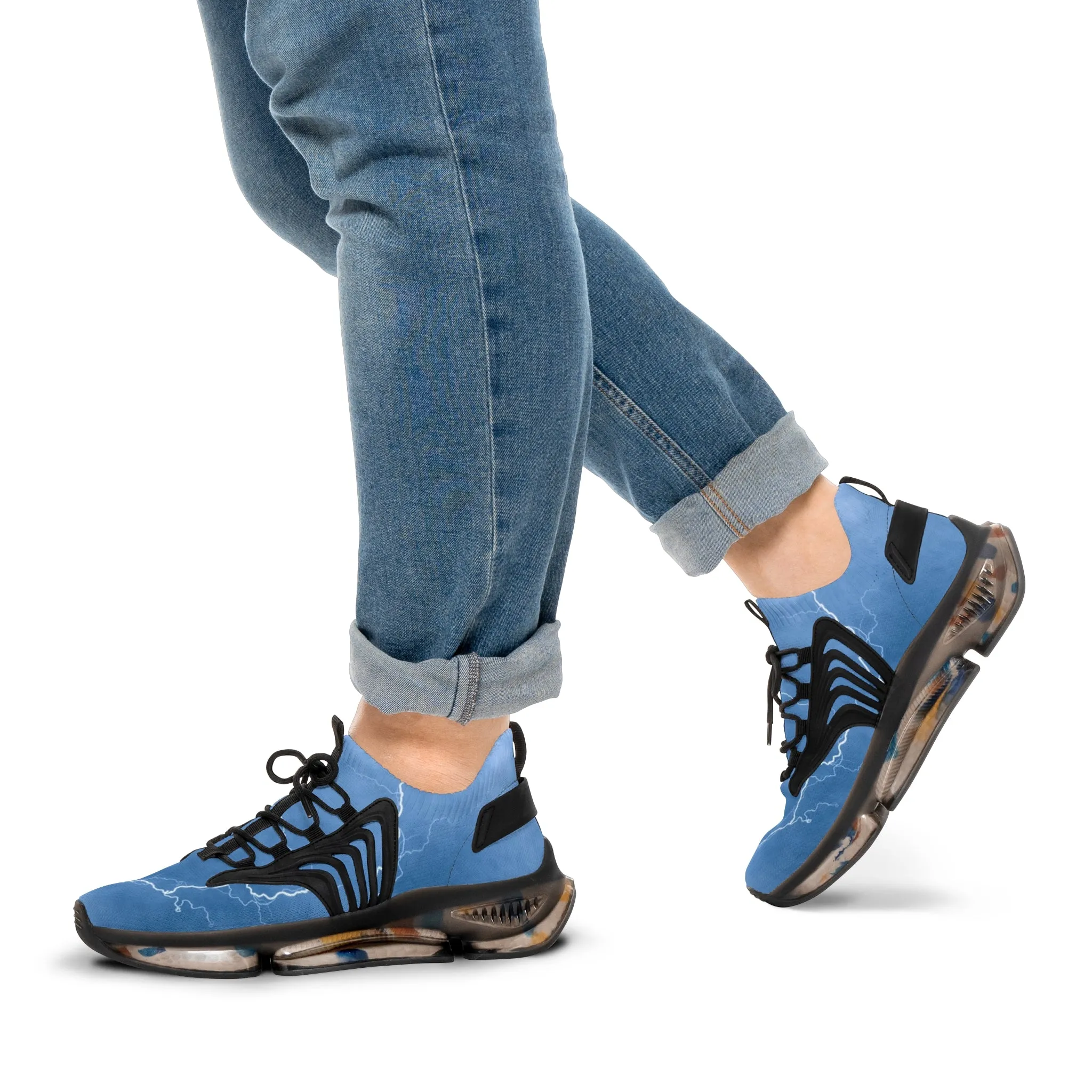 Blue Lightning Men's Mesh Sneakers, Lightning Bolt Thunder Print Best Comfy Men's Mesh Sports Sneakers Shoes (US Size: 5-12)