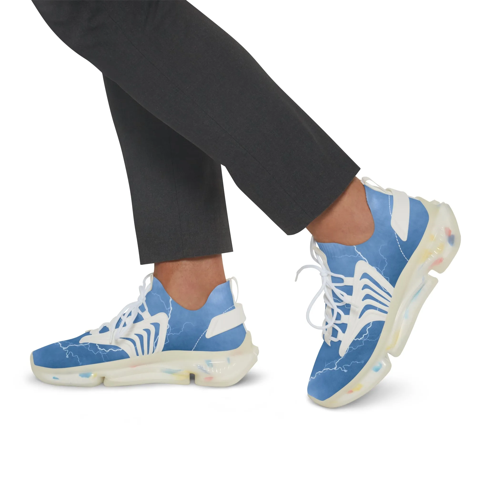 Blue Lightning Men's Mesh Sneakers, Lightning Bolt Thunder Print Best Comfy Men's Mesh Sports Sneakers Shoes (US Size: 5-12)