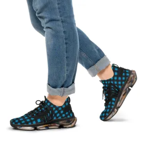 Blue Plaid Men's Mesh Sneakers, Blue Buffalo Plaid Print Men's Sneakers Best Comfy Men's Mesh Sports Sneakers Shoes (US Size: 5-12)