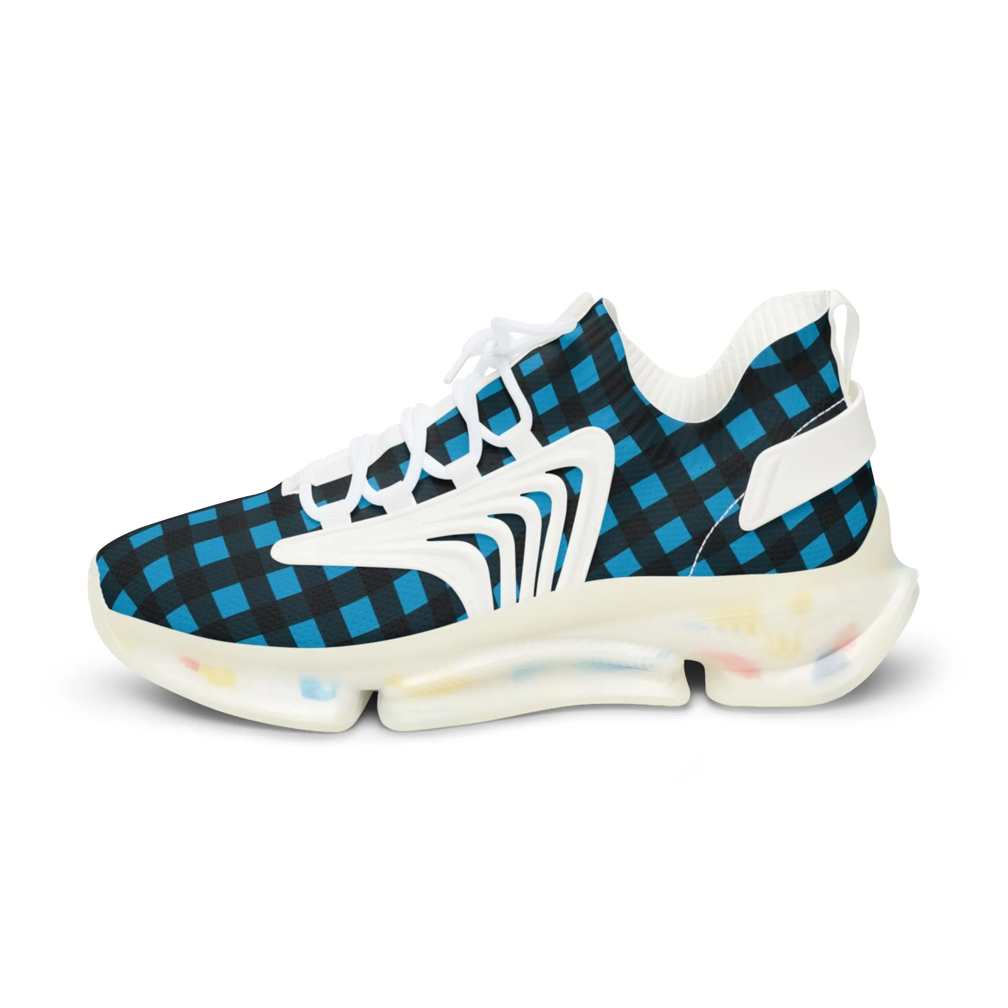 Blue Plaid Men's Mesh Sneakers, Blue Buffalo Plaid Print Men's Sneakers Best Comfy Men's Mesh Sports Sneakers Shoes (US Size: 5-12)