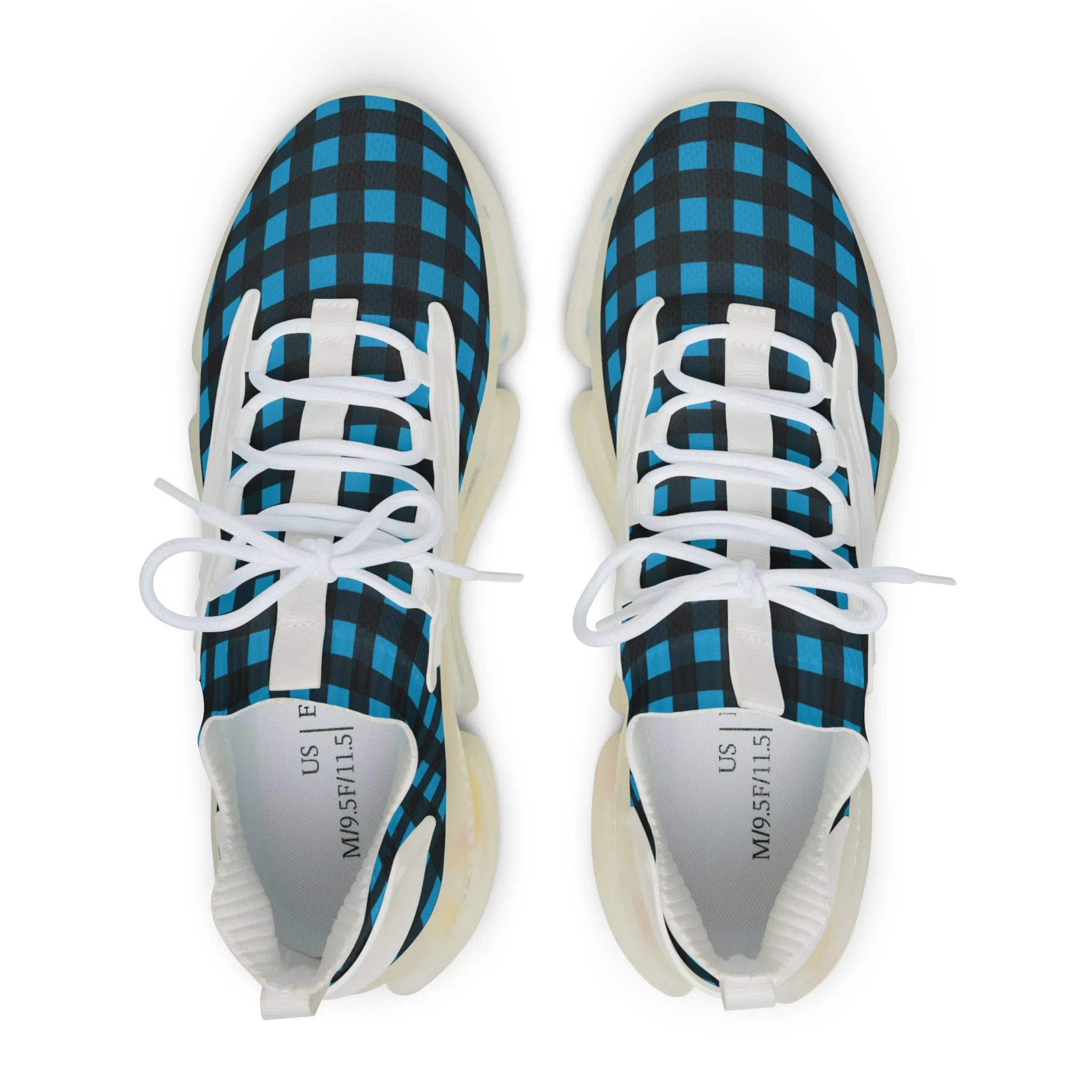 Blue Plaid Men's Mesh Sneakers, Blue Buffalo Plaid Print Men's Sneakers Best Comfy Men's Mesh Sports Sneakers Shoes (US Size: 5-12)
