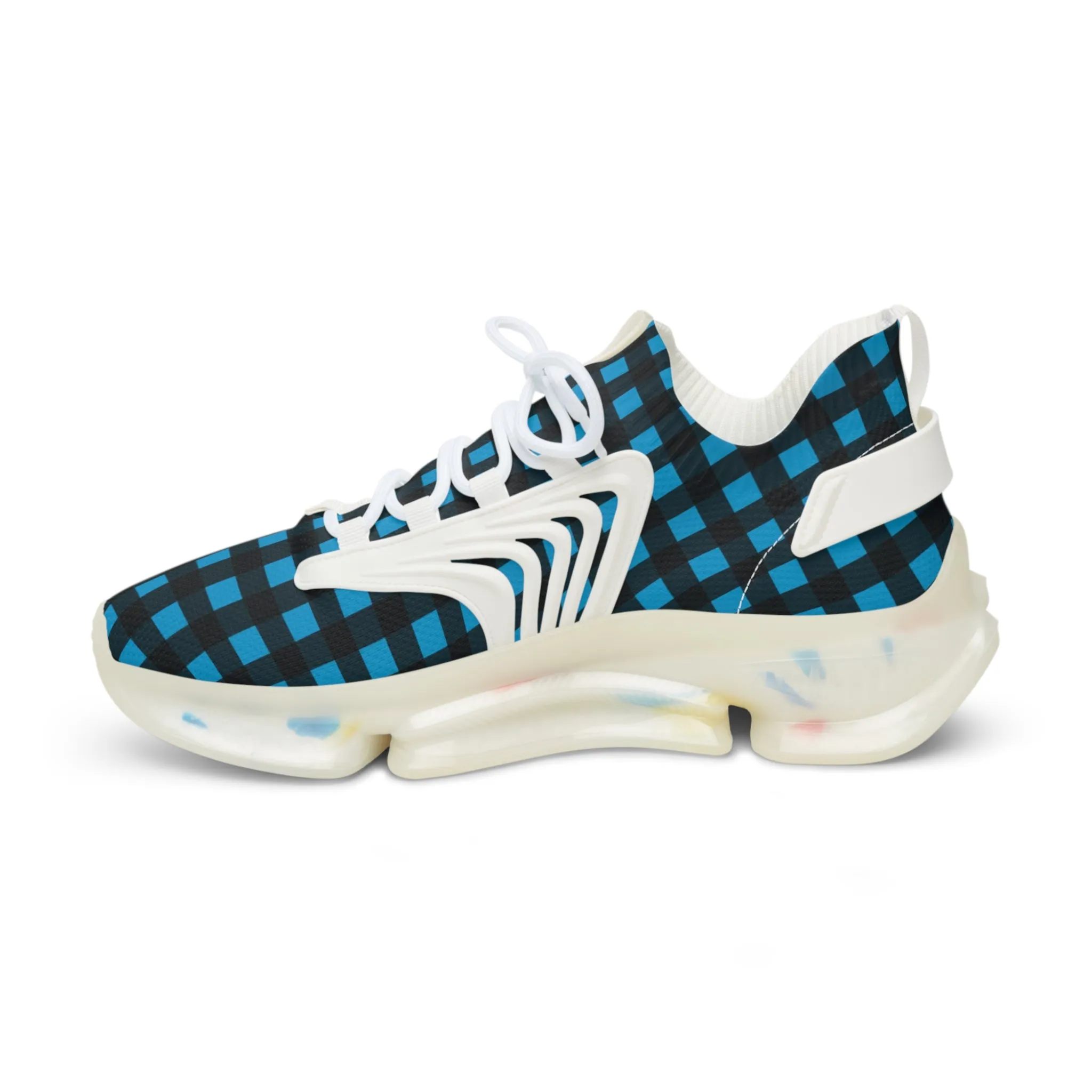 Blue Plaid Men's Mesh Sneakers, Blue Buffalo Plaid Print Men's Sneakers Best Comfy Men's Mesh Sports Sneakers Shoes (US Size: 5-12)