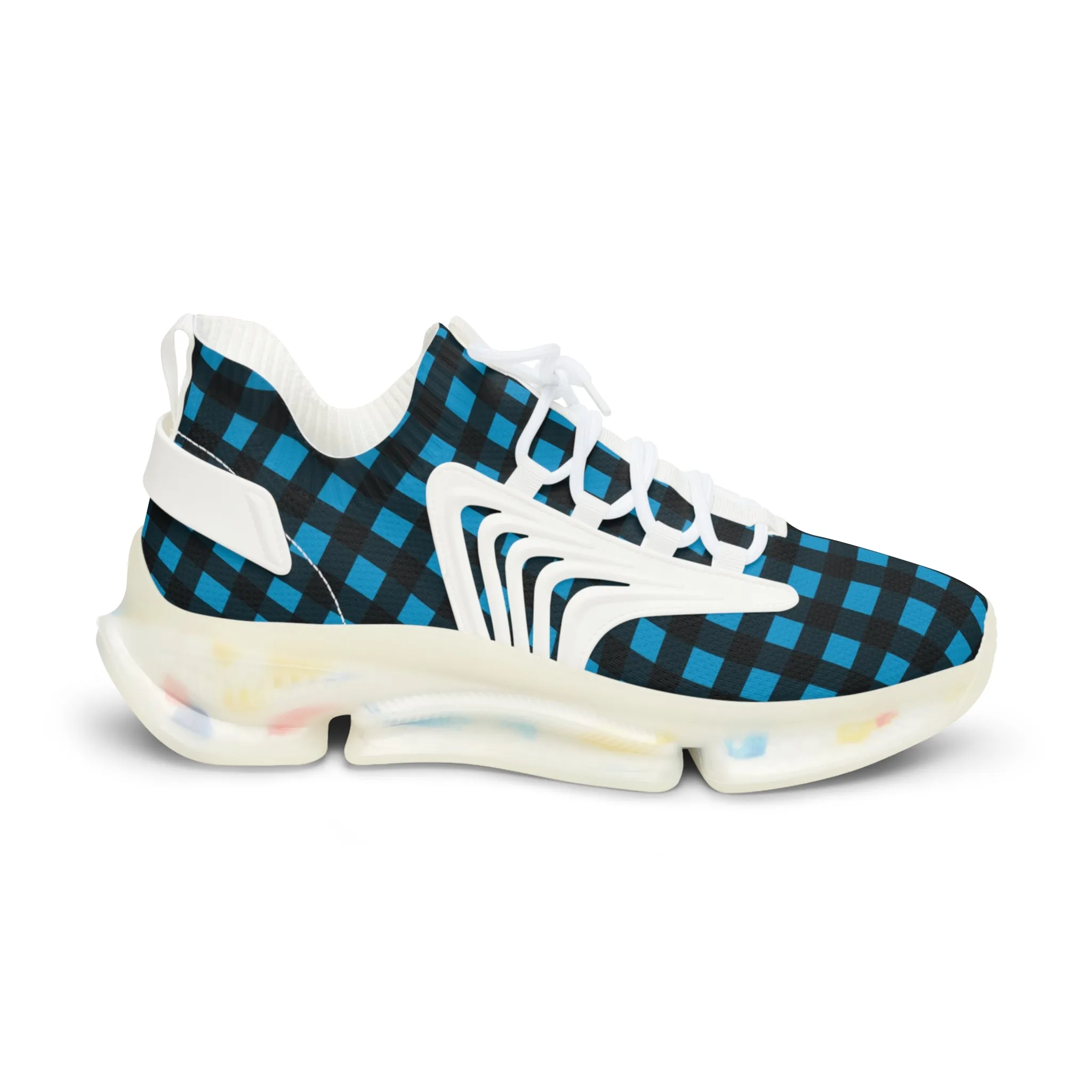 Blue Plaid Men's Mesh Sneakers, Blue Buffalo Plaid Print Men's Sneakers Best Comfy Men's Mesh Sports Sneakers Shoes (US Size: 5-12)