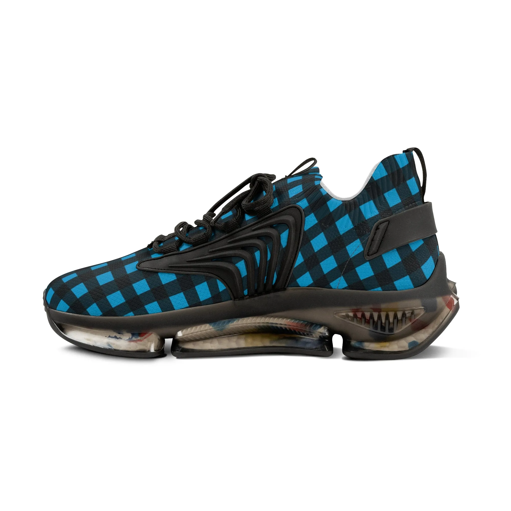 Blue Plaid Men's Mesh Sneakers, Blue Buffalo Plaid Print Men's Sneakers Best Comfy Men's Mesh Sports Sneakers Shoes (US Size: 5-12)