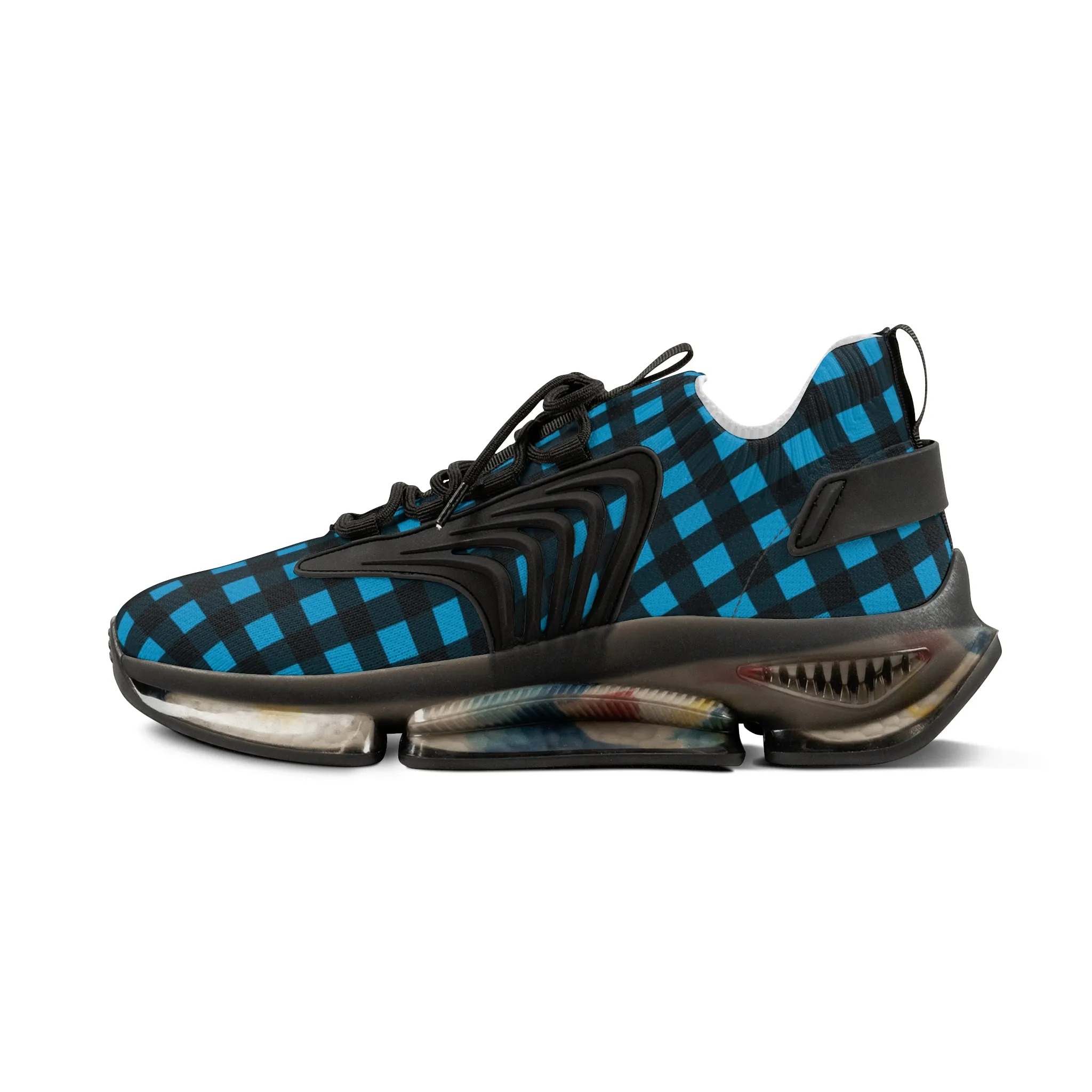 Blue Plaid Men's Mesh Sneakers, Blue Buffalo Plaid Print Men's Sneakers Best Comfy Men's Mesh Sports Sneakers Shoes (US Size: 5-12)