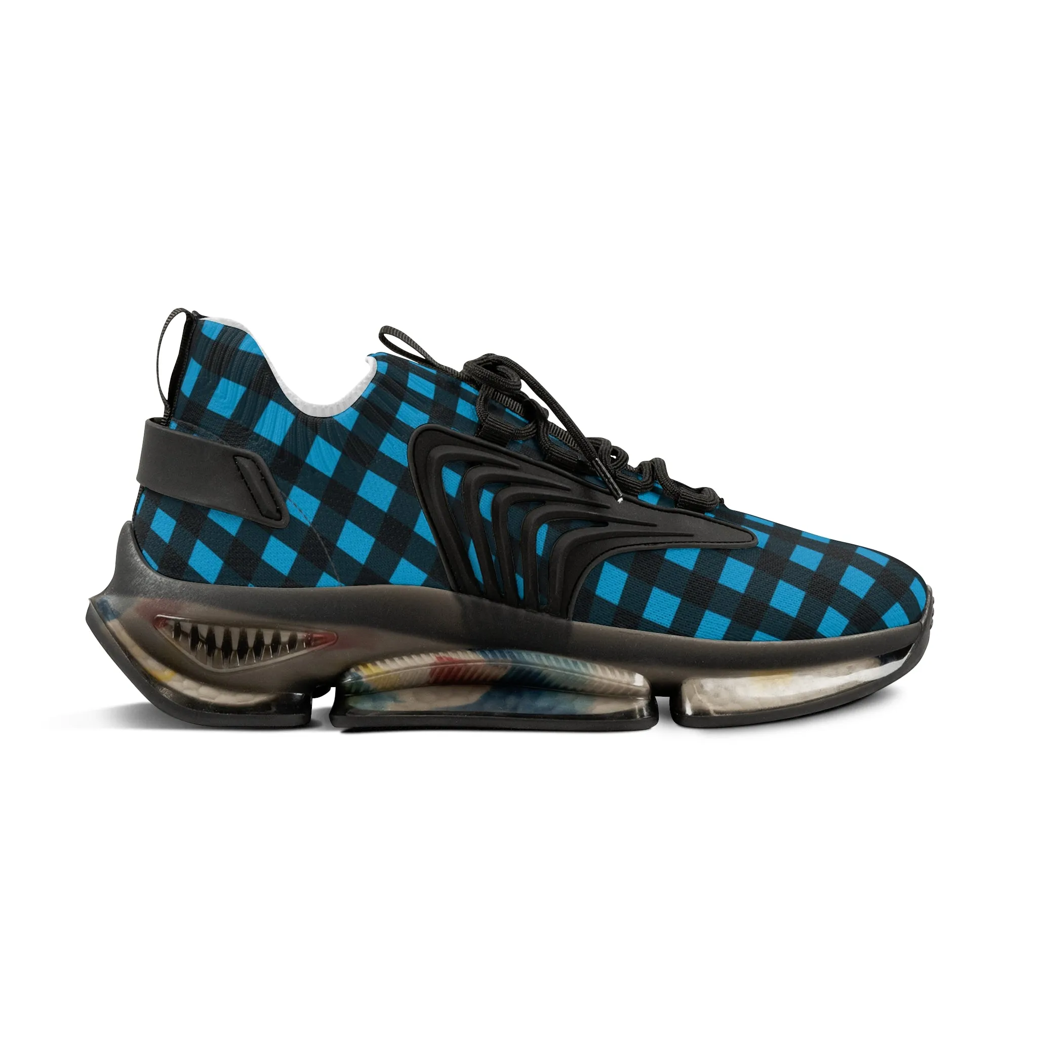 Blue Plaid Men's Mesh Sneakers, Blue Buffalo Plaid Print Men's Sneakers Best Comfy Men's Mesh Sports Sneakers Shoes (US Size: 5-12)