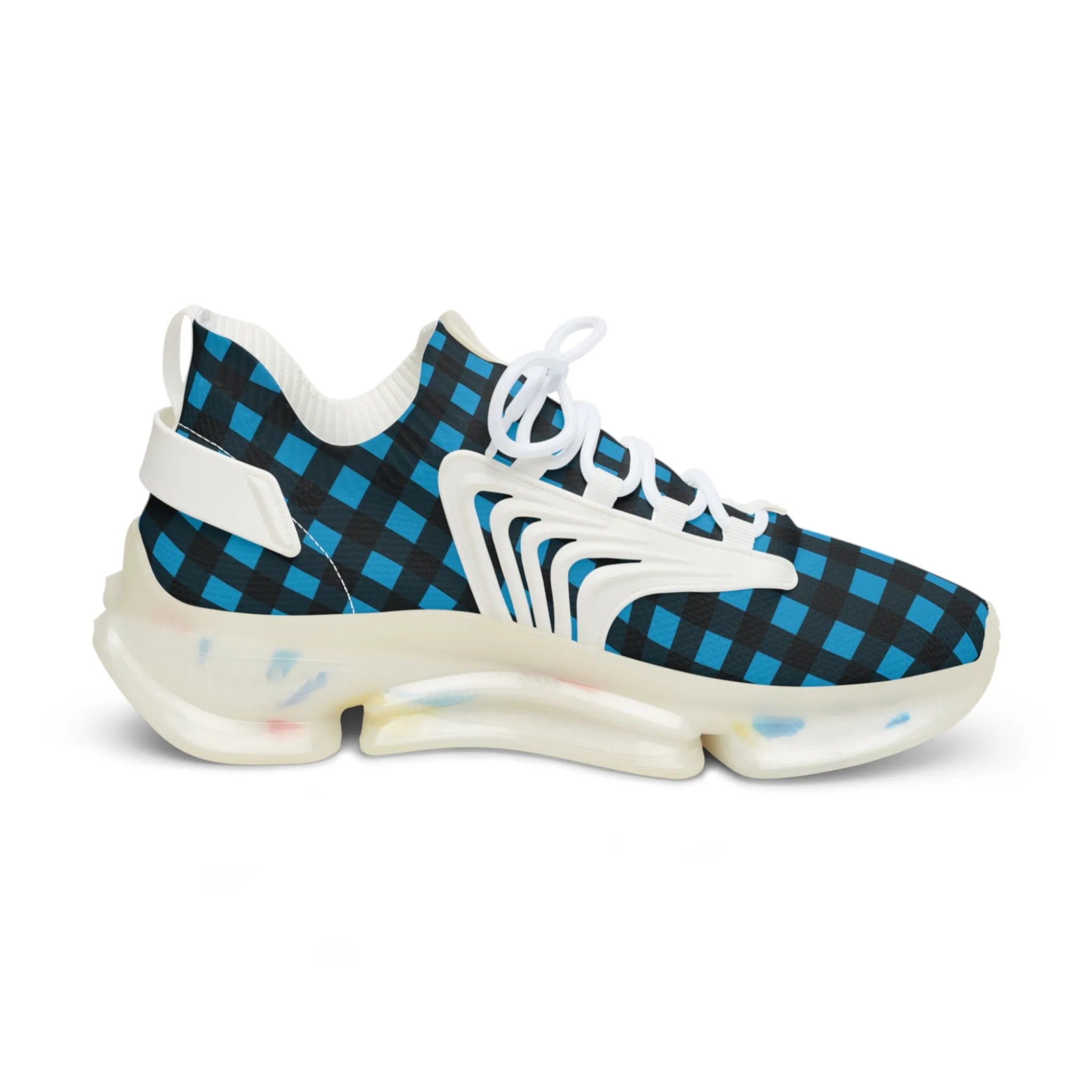 Blue Plaid Men's Mesh Sneakers, Blue Buffalo Plaid Print Men's Sneakers Best Comfy Men's Mesh Sports Sneakers Shoes (US Size: 5-12)