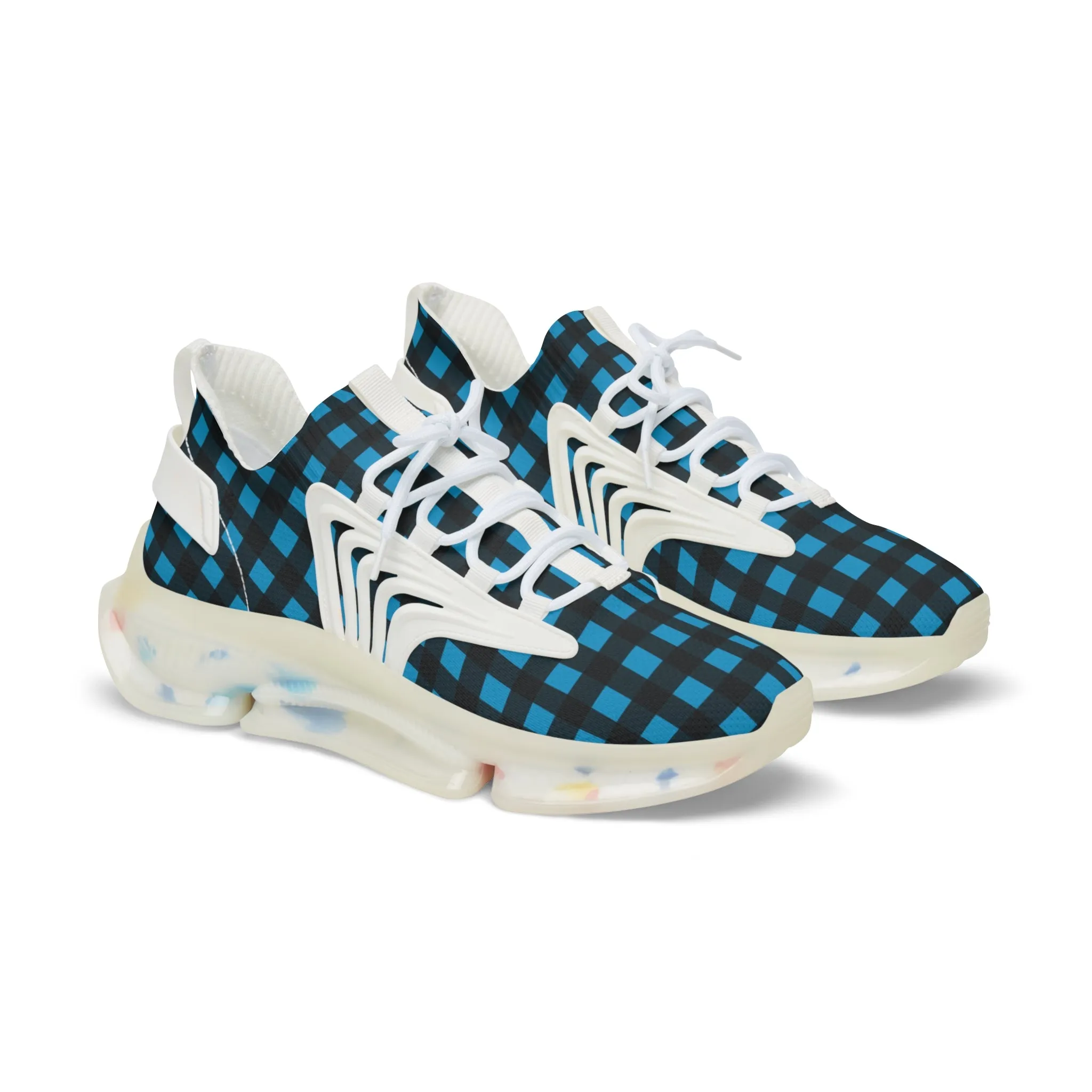 Blue Plaid Men's Mesh Sneakers, Blue Buffalo Plaid Print Men's Sneakers Best Comfy Men's Mesh Sports Sneakers Shoes (US Size: 5-12)