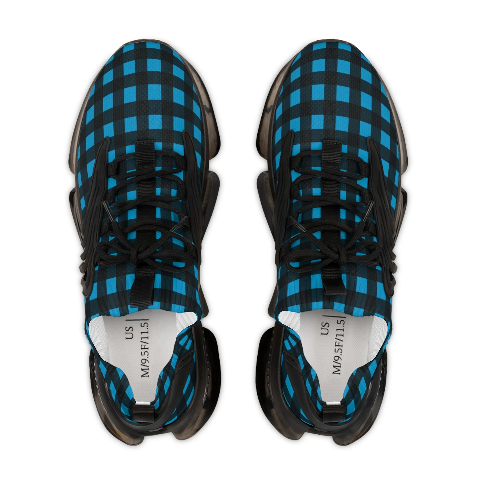 Blue Plaid Men's Mesh Sneakers, Blue Buffalo Plaid Print Men's Sneakers Best Comfy Men's Mesh Sports Sneakers Shoes (US Size: 5-12)