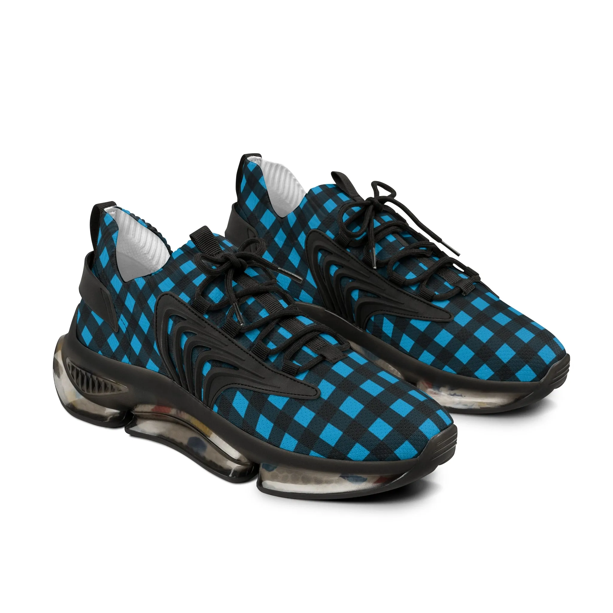 Blue Plaid Men's Mesh Sneakers, Blue Buffalo Plaid Print Men's Sneakers Best Comfy Men's Mesh Sports Sneakers Shoes (US Size: 5-12)